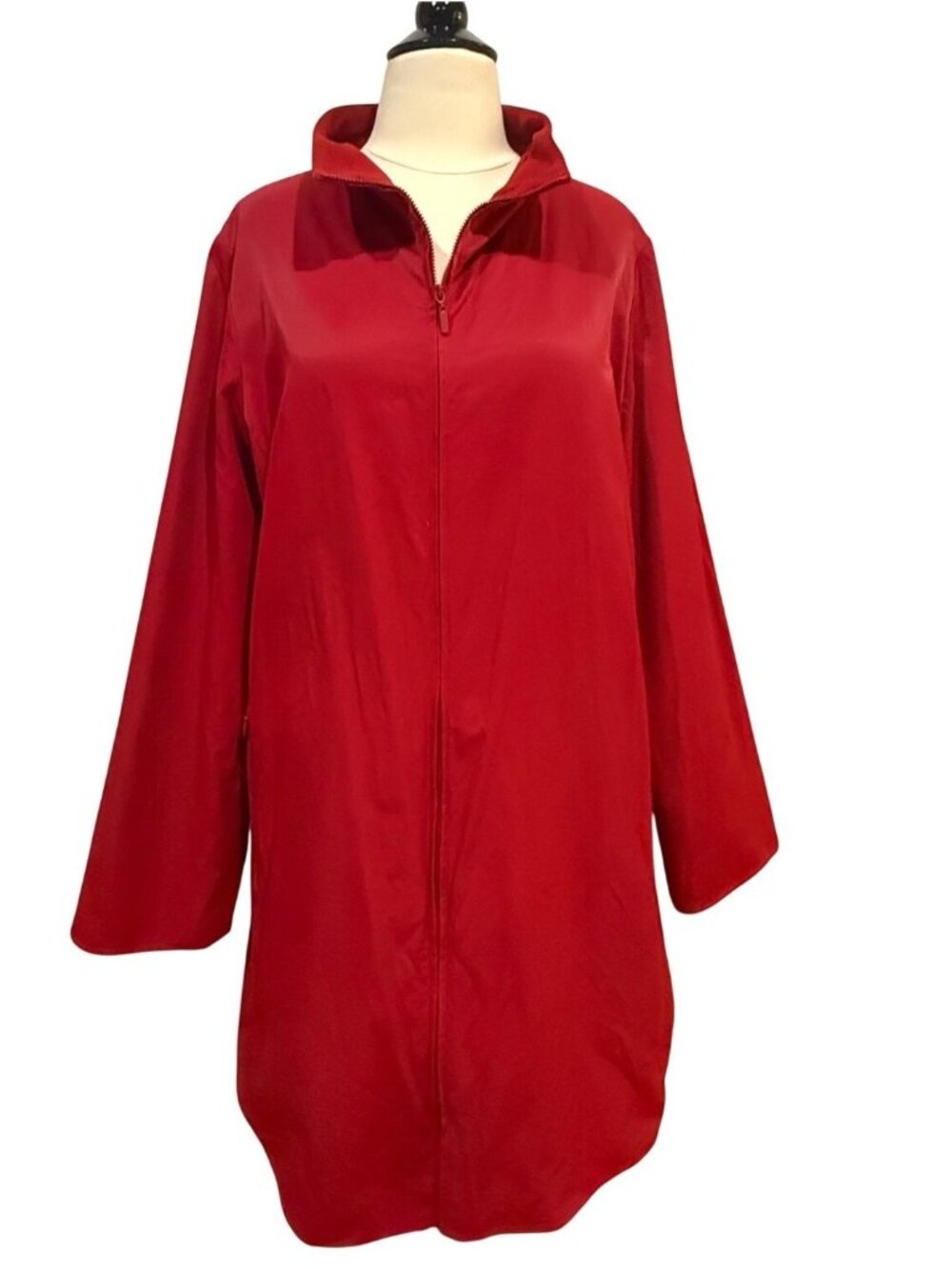 size M red Eileen Fisher cotton/nylon fleece lined coat jacket
